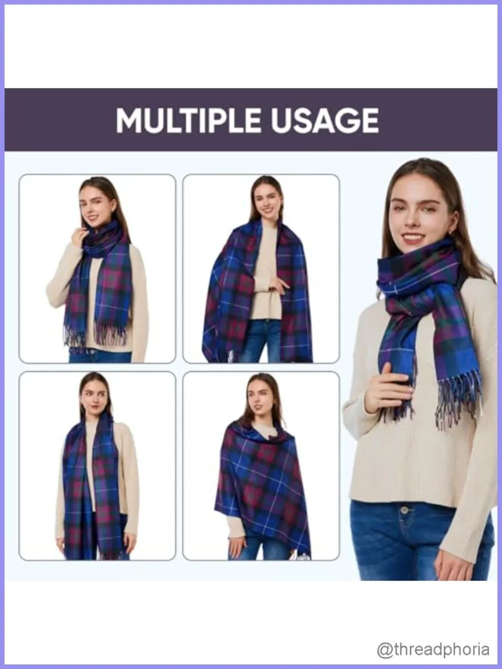 100% Polyester Plaid Pashmina Wrap Shawl Scarf Women Winter Oversized